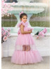 Blush Pink Butterflies Ruffled Tulle Long Flower Girl Dress